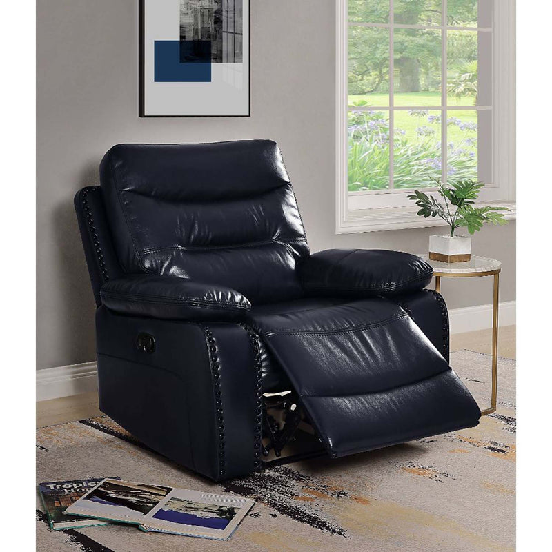Aashi Motion Recliner, Navy Leather-Gel Match Acme