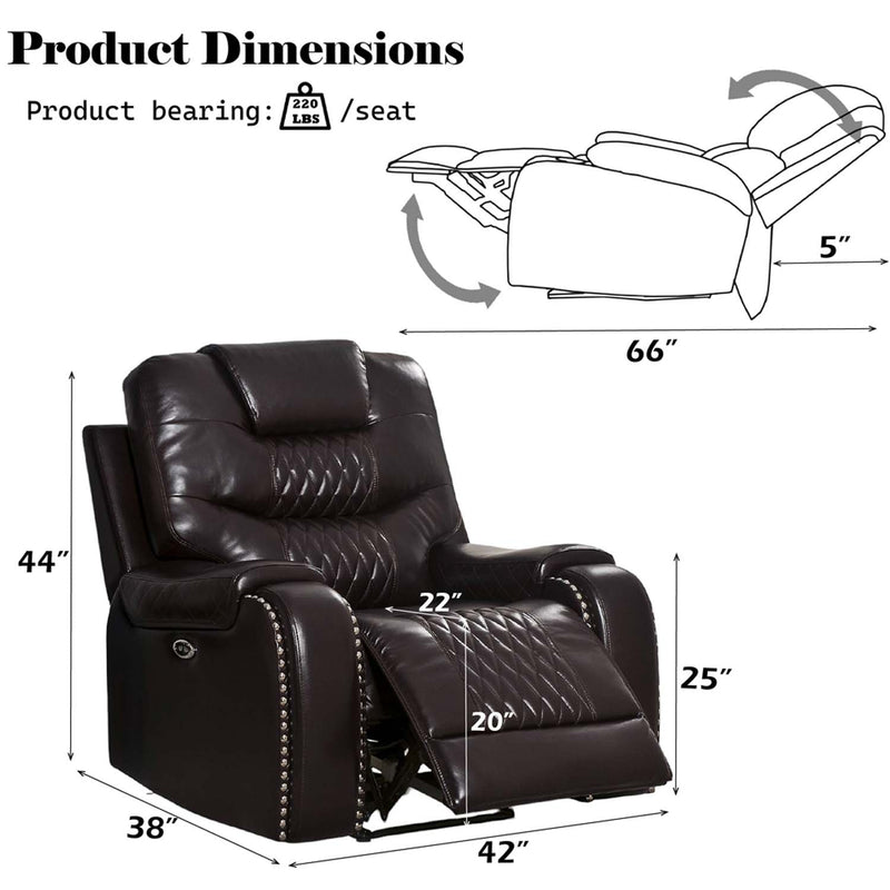 Braylon Power Motion Recliner, Brown Faux Leather Acme