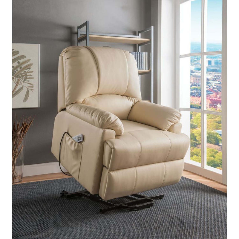 Ixora Recliner w/Power Lift & Massage, Beige Faux Leather Acme