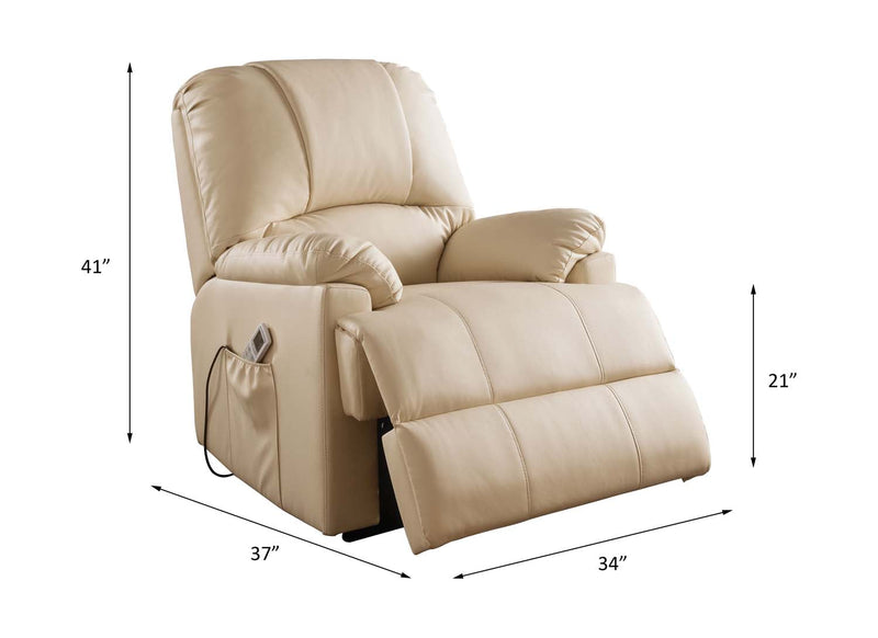 Ixora Recliner w/Power Lift & Massage, Beige Faux Leather Acme