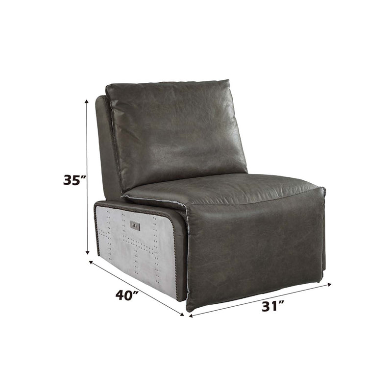 Metier Power Motion Recliner, Gray Top Grain Leather & Aluminum Acme