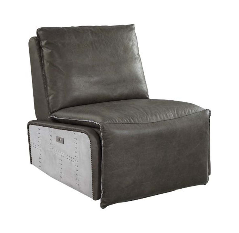 Metier Power Motion Recliner, Gray Top Grain Leather & Aluminum Acme