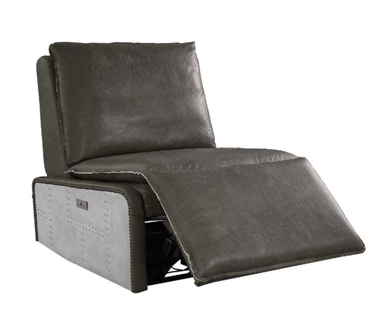 Metier Power Motion Recliner, Gray Top Grain Leather & Aluminum Acme