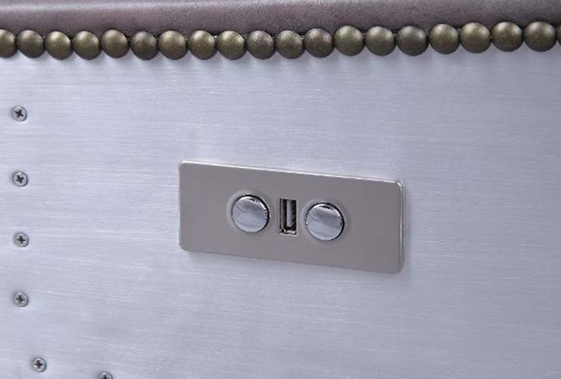 Metier Power Motion Recliner, Gray Top Grain Leather & Aluminum Acme