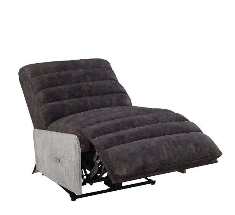 Okzuil Power Motion Recliner, Two Tone Gray Top Grain Leather & Aluminum Acme