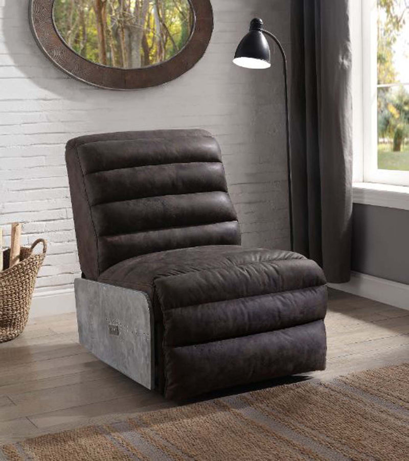 Okzuil Power Motion Recliner, Two Tone Gray Top Grain Leather & Aluminum Acme