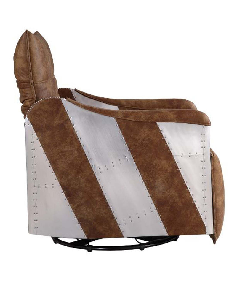 Qalurne Power Motion Recliner w/Swivel, Two Tone Mocha Top Grain Leather Acme