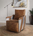 Qalurne Power Motion Recliner w/Swivel, Two Tone Mocha Top Grain Leather Acme