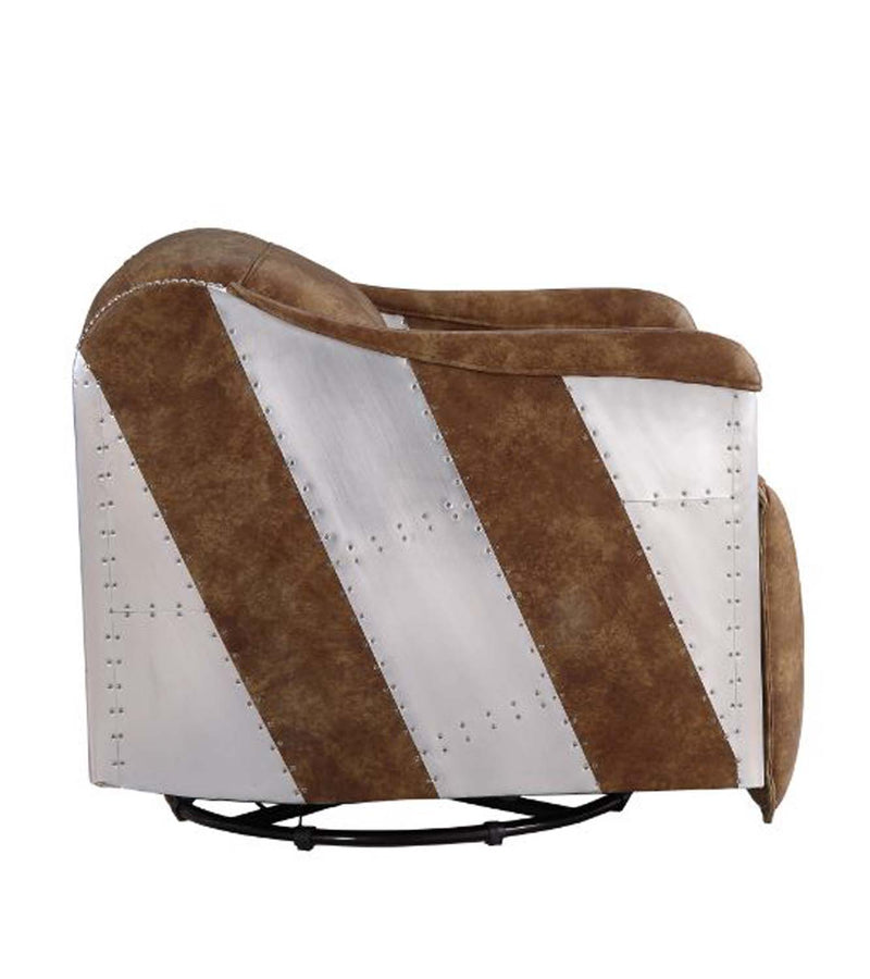 Qalurne Power Motion Recliner w/Swivel, Two Tone Mocha Top Grain Leather Acme