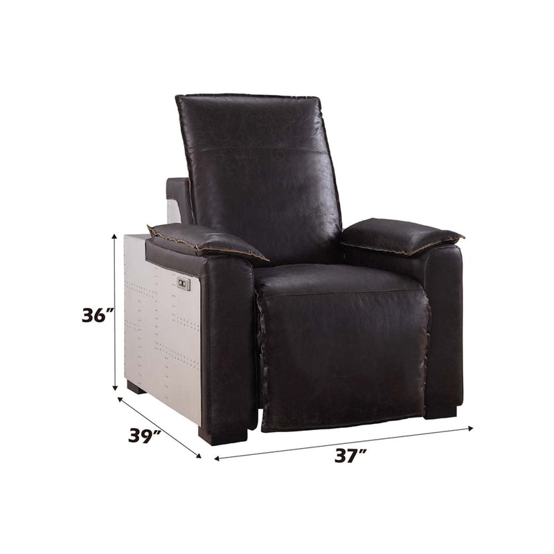 Misezon Power Motion Recliner, Dark Top Grain Brown Leather & Aluminum Acme