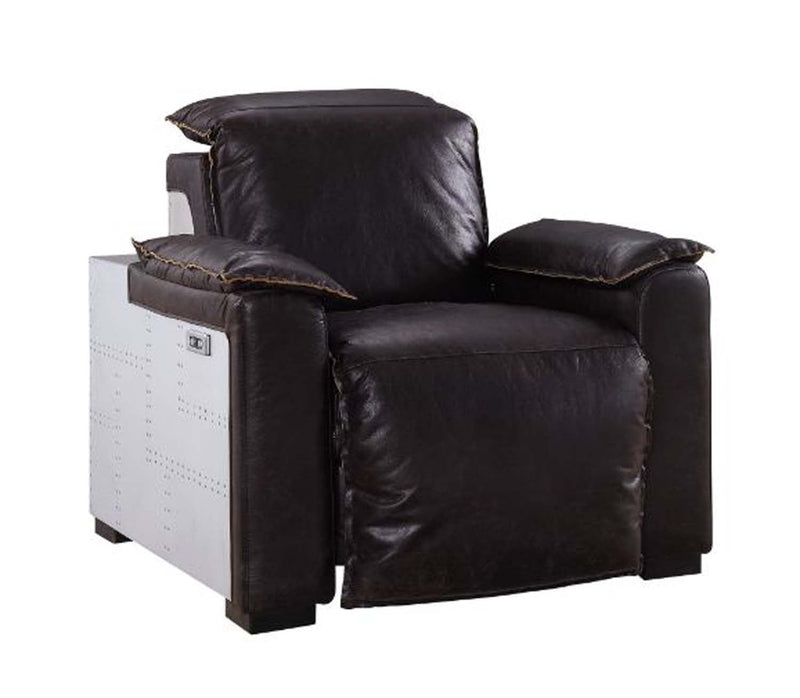 Misezon Power Motion Recliner, Dark Top Grain Brown Leather & Aluminum Acme