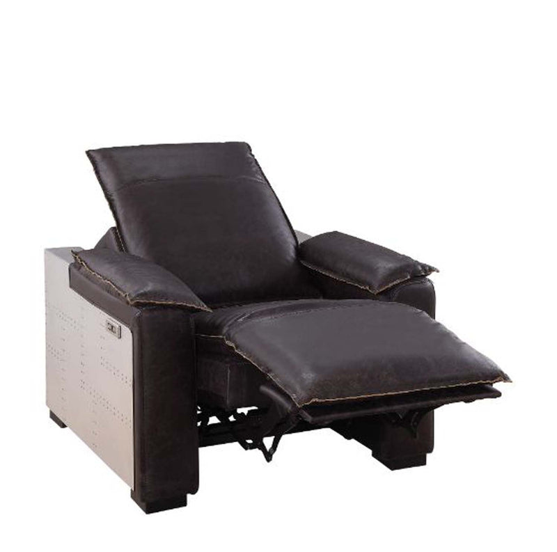 Misezon Power Motion Recliner, Dark Top Grain Brown Leather & Aluminum Acme