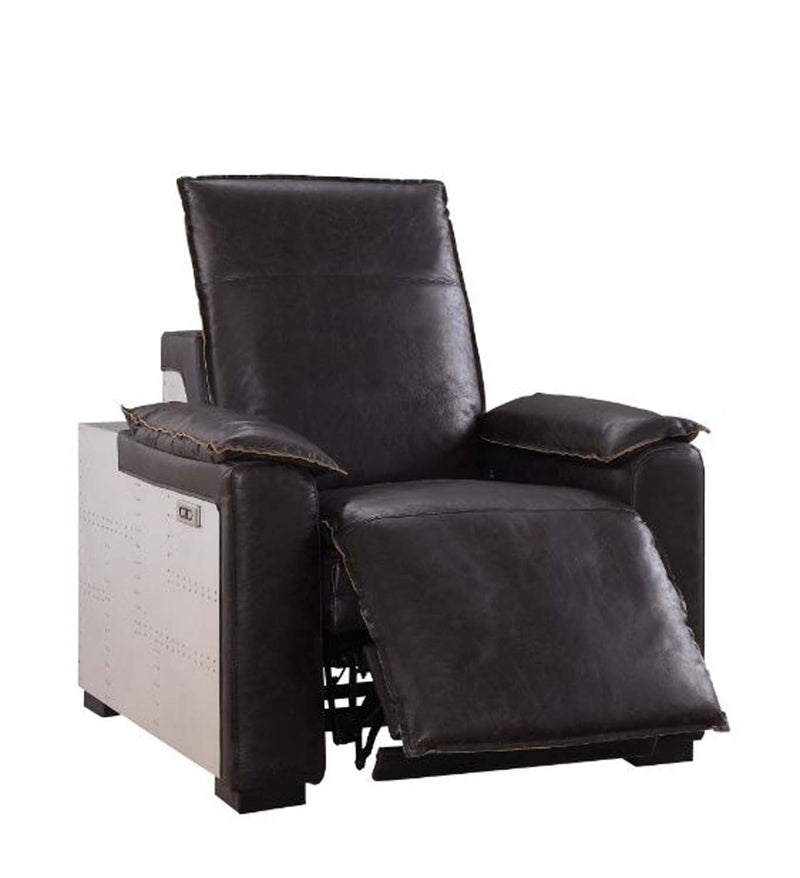Misezon Power Motion Recliner, Dark Top Grain Brown Leather & Aluminum Acme