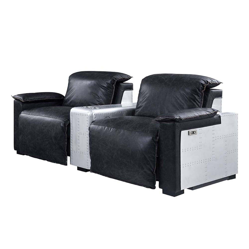 Misezon Power Motion Recliner, Black Top Grain Leather & Aluminum Acme