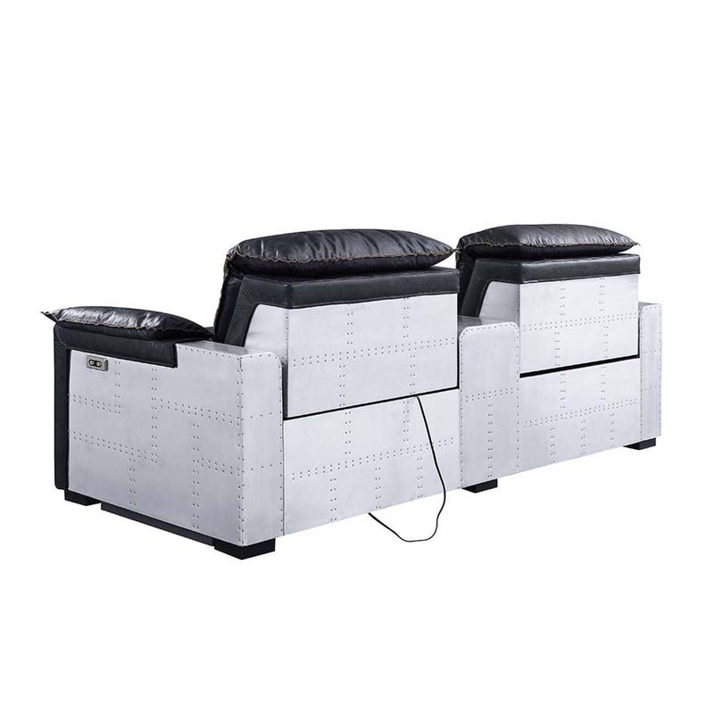 Misezon Power Motion Recliner, Black Top Grain Leather & Aluminum Acme