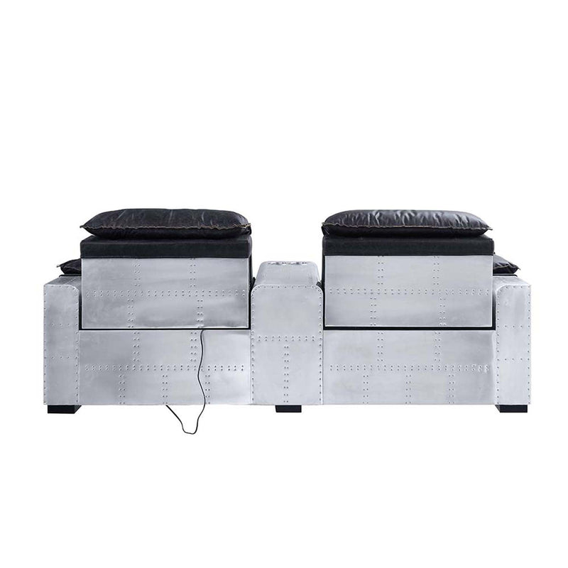 Misezon Power Motion Recliner, Black Top Grain Leather & Aluminum Acme