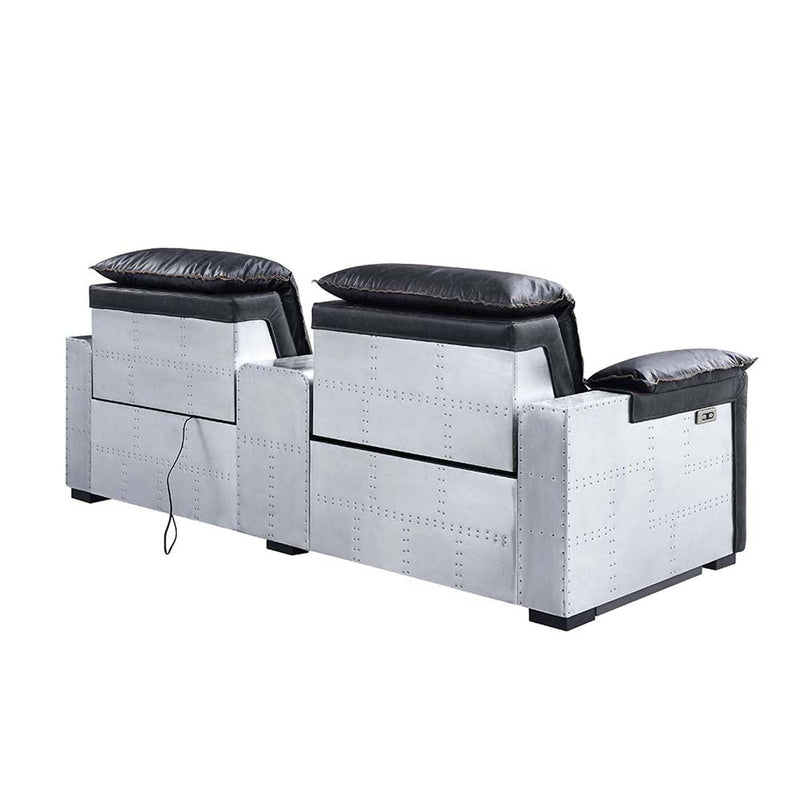 Misezon Power Motion Recliner, Black Top Grain Leather & Aluminum Acme