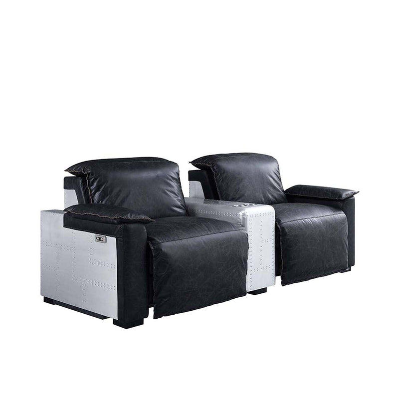 Misezon Power Motion Recliner, Black Top Grain Leather & Aluminum Acme