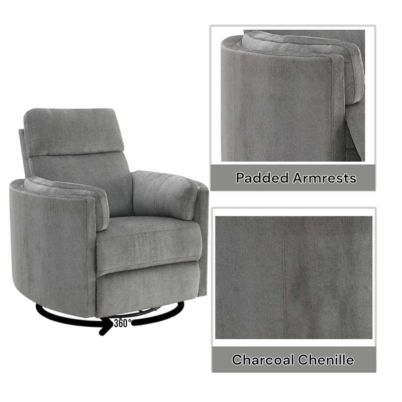 Sagen Recliner w/Swivel & Glider, Charcoal Chenille Acme
