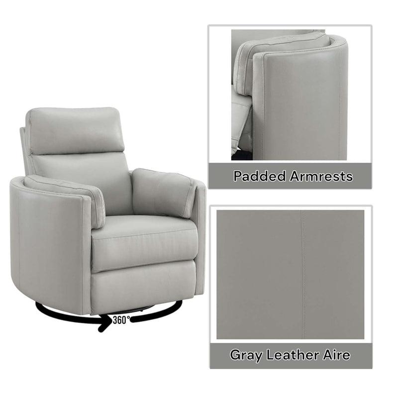 Sagen Recliner w/Swivel & Glider, Gray Leather Aire Acme