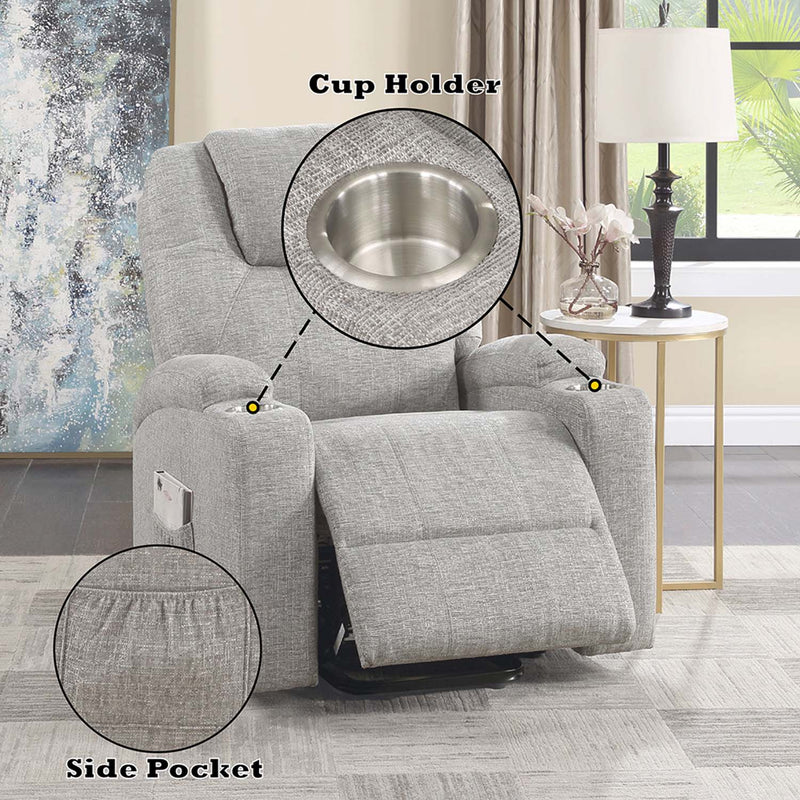 Recliner w/Power Lift & Massage, Light Gray Chenille Acme