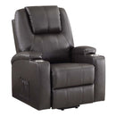 Recliner w/Power Lift & Massage, Brown Leather Aire Acme