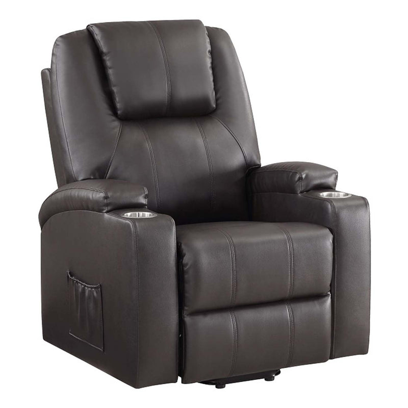 Recliner w/Power Lift & Massage, Brown Leather Aire Acme