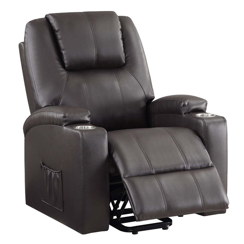 Recliner w/Power Lift & Massage, Brown Leather Aire Acme