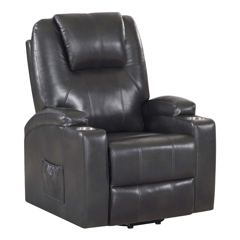 Recliner w/Power Lift & Massage, Gunmetal Leather Aire Acme