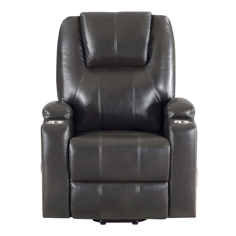 Recliner w/Power Lift & Massage, Gunmetal Leather Aire Acme