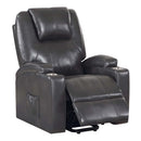 Recliner w/Power Lift & Massage, Gunmetal Leather Aire Acme