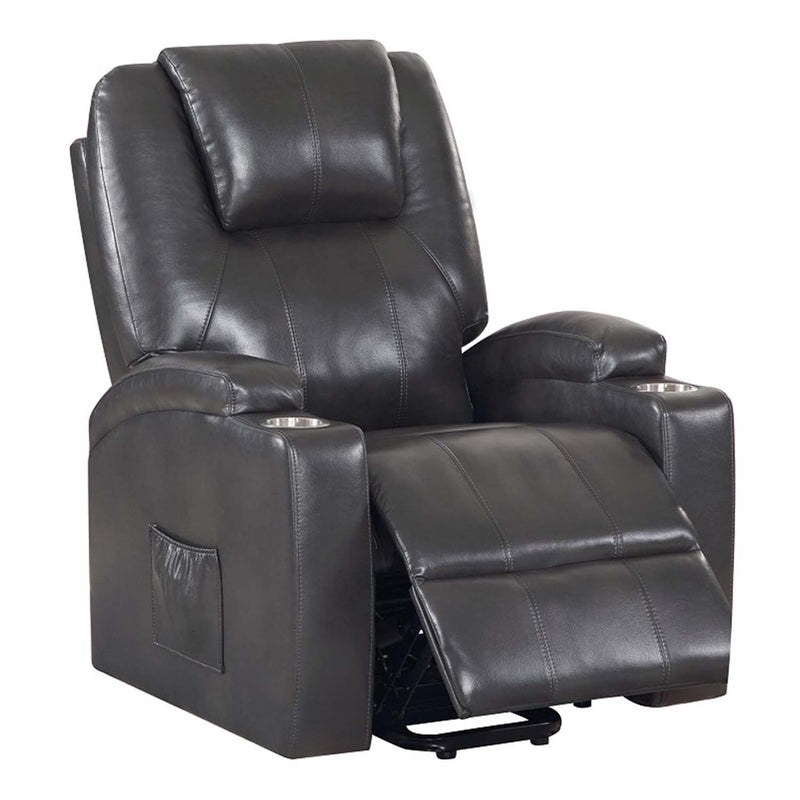 Recliner w/Power Lift & Massage, Gunmetal Leather Aire Acme