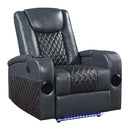 Alair Power Recliner w/Bluetooth, Blue/Black Leather Aire Acme
