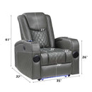 Alair Power Recliner w/Bluetooth, Charger & Cupholder, Dark Gray Leather Aire Acme
