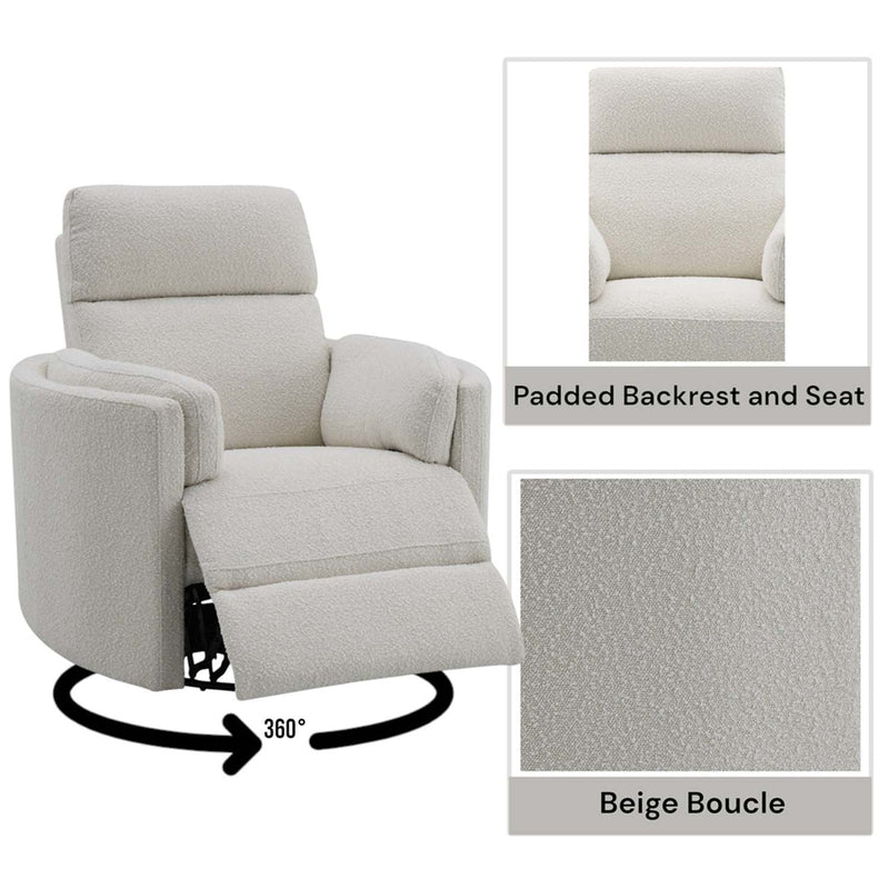 Sagen Glider Recliner w/Swivel, Beige Boucle Acme