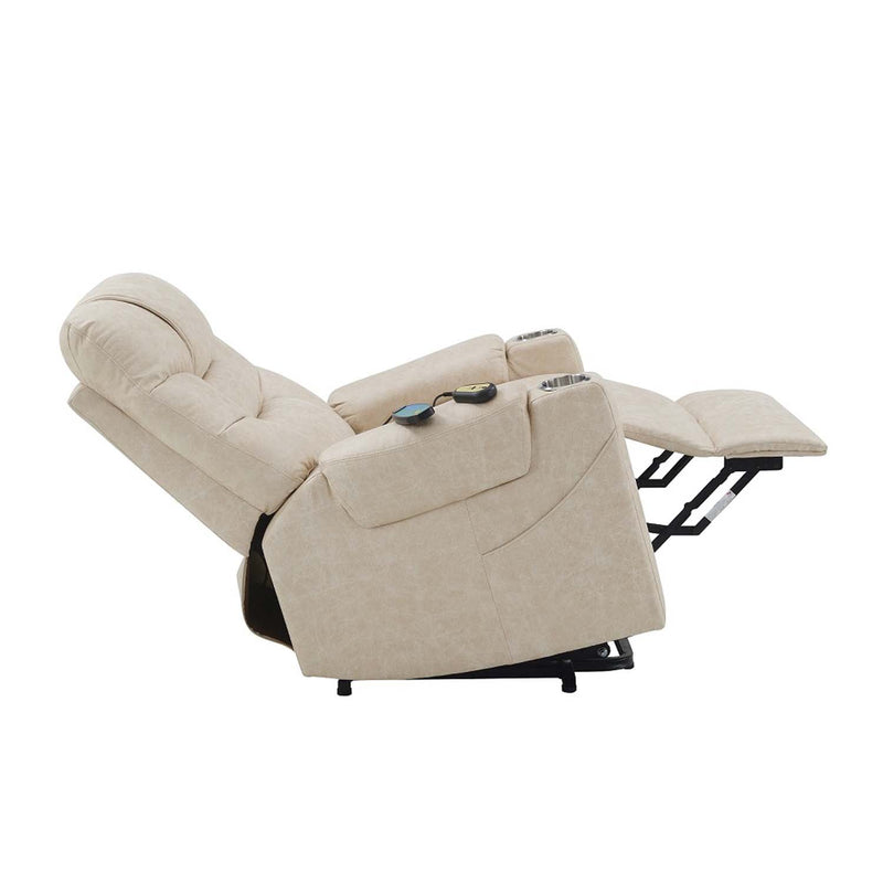 Nairi Power Recliner w/Lift & Heating & Massage, Ivory Leather Aire Acme