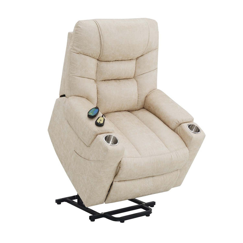 Nairi Power Recliner w/Lift & Heating & Massage, Ivory Leather Aire Acme