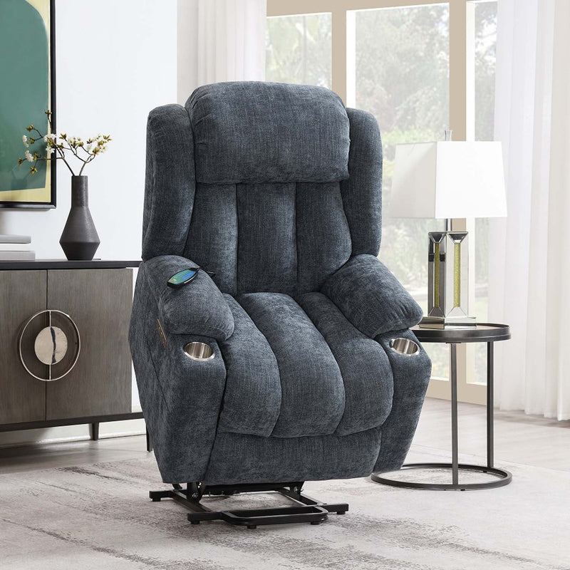 Omarion Power Recliner w/Lift & Heating & Massage, Blue Chenille Acme