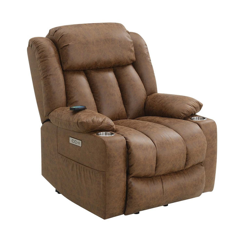 Omarion Power Recliner w/Lift & Heating & Massage, Brown Leather Aire Acme