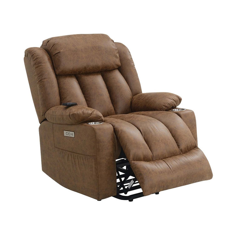 Omarion Power Recliner w/Lift & Heating & Massage, Brown Leather Aire Acme