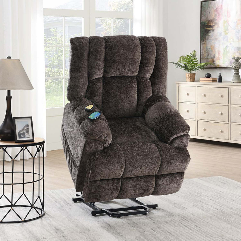 Pacay Power Recliner w/Lift & Heating & Massage, Brown Chenille Acme