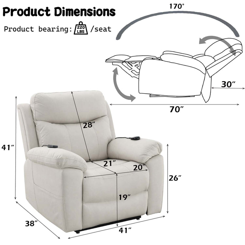 Chriki Power Recliner w/Lift & Heating & Massage, Beige Fabric Acme