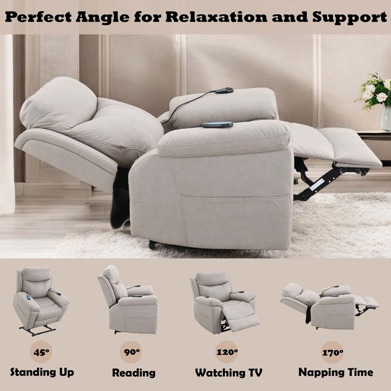 Chriki Power Recliner w/Lift & Heating & Massage, Beige Chenille & Black Acme