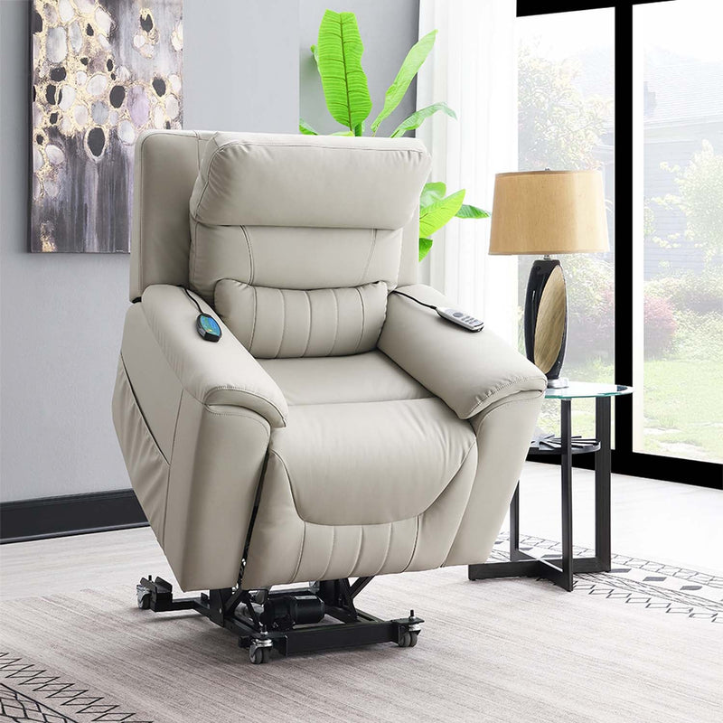 Marsha Power Recliner w/Lift & Massage, Light Gray Silicone Faux Leather Acme