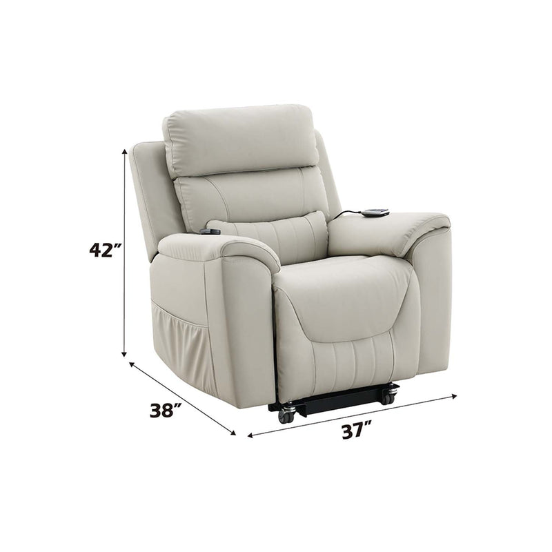 Marsha Power Recliner w/Lift & Massage, Light Gray Silicone Faux Leather Acme