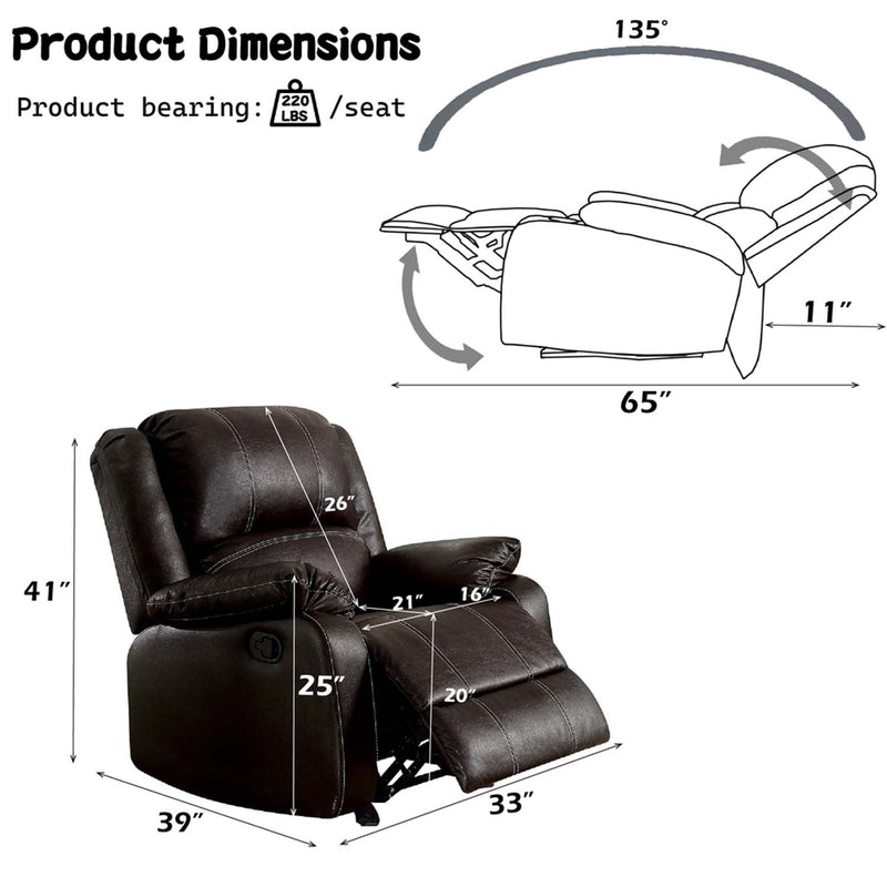 Zuriel Motion Rocker Recliner, Brown Faux Leather Acme