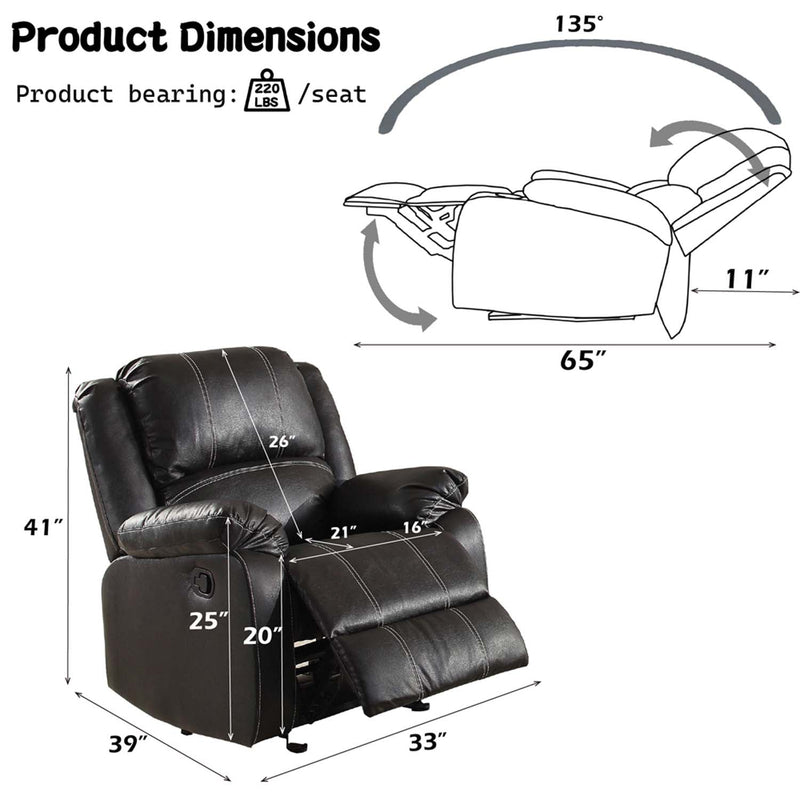 Zuriel Motion Rocker Recliner, Black Faux Leather Acme