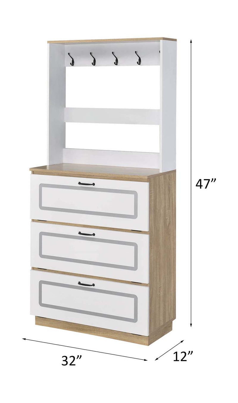 Hewett Shoe Cabinet, Light Oak & White Finish Acme