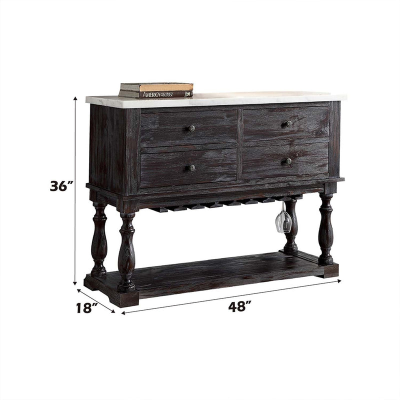 Gerardo 48" Server, White Marble Top & Weathered Espresso Finish Acme