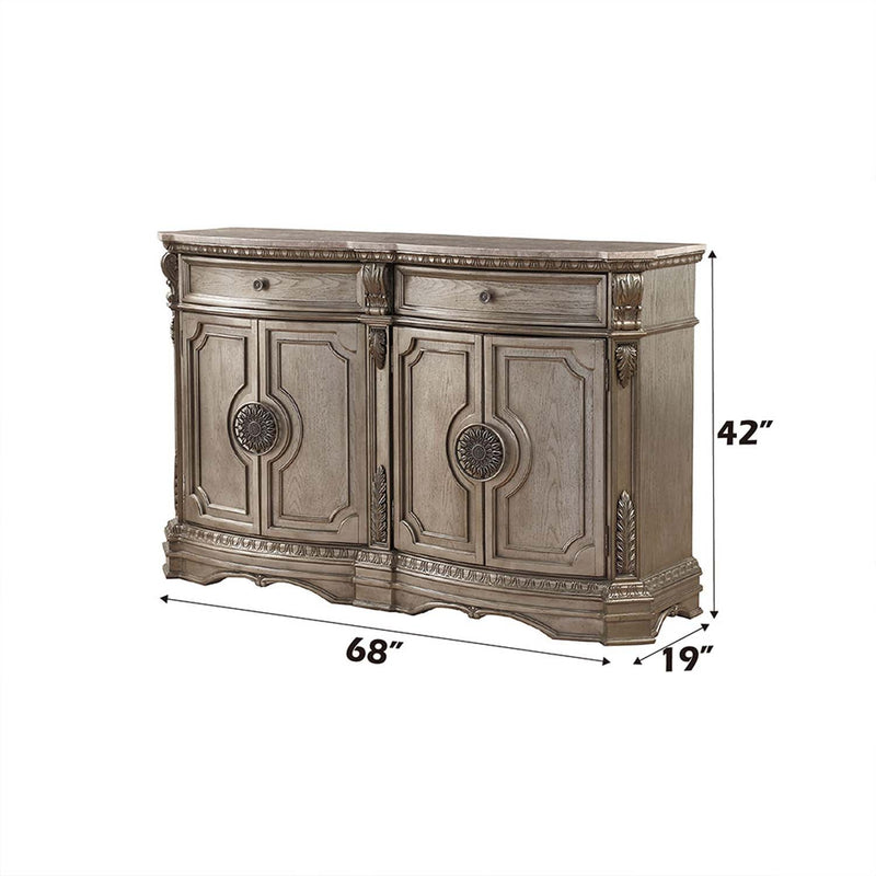 Northville 68" Server, Marble Top & Antique Silver Finish Acme
